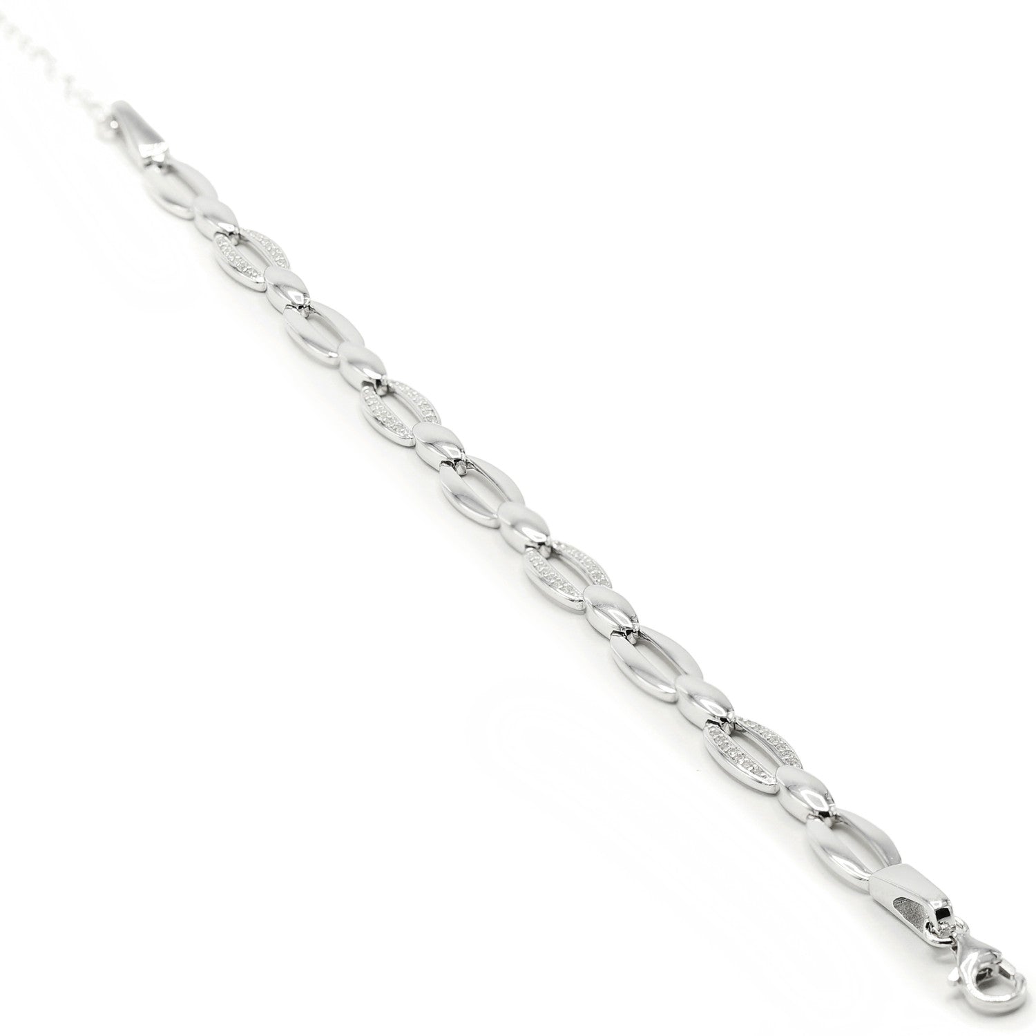 Pulsera eslabones plata diseño ovalado con circonitas