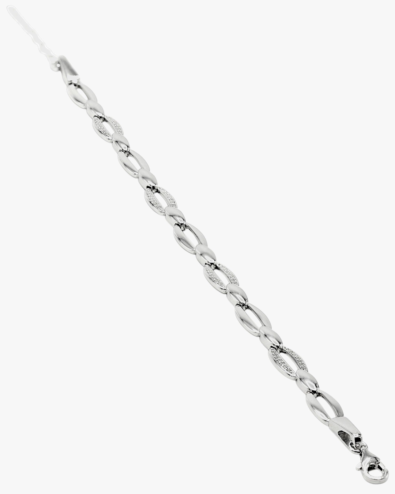 Pulsera eslabones plata diseño ovalado con circonitas