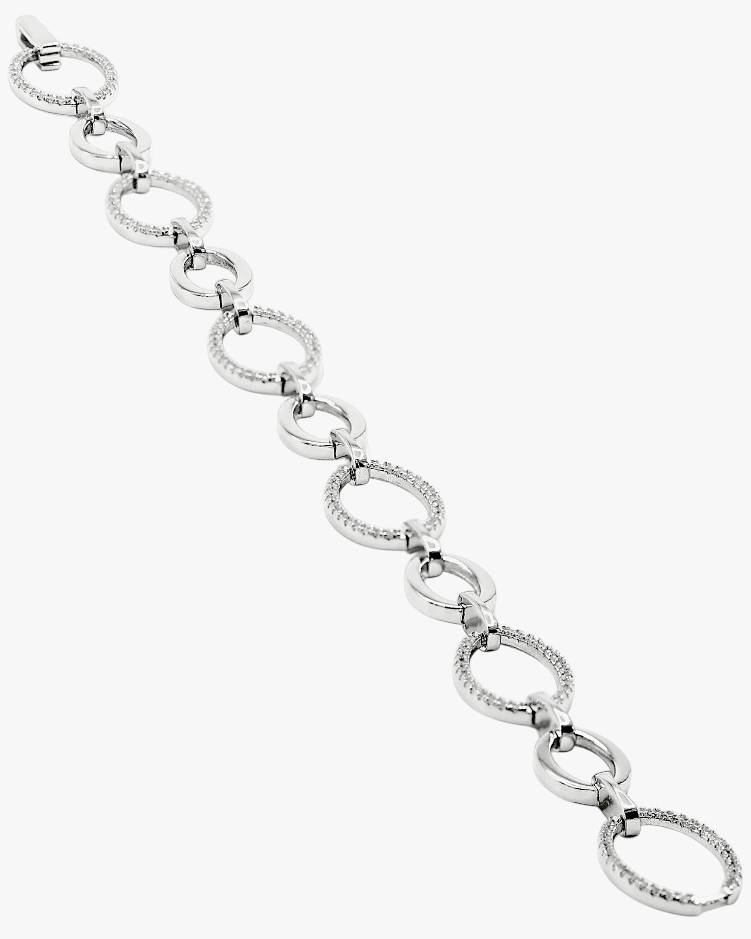 Pulsera eslabones plata diseño de círculos con circonita