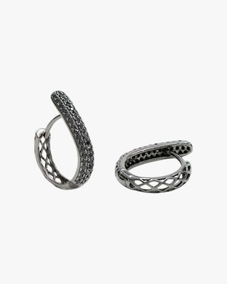 Petites boucles d'oreilles créoles serties de zirconiums cubiques en forme de larme et plaquées ruthénium