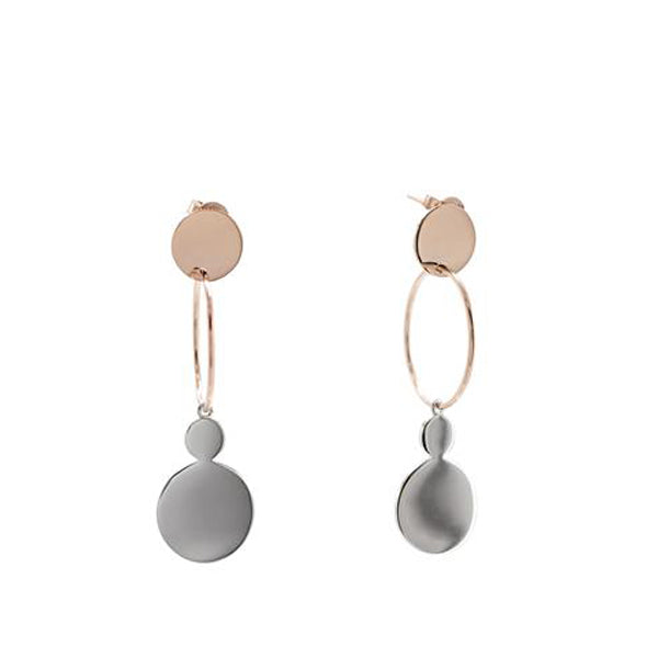 Pendientes largos diseño aro bicolor con pieza colgante