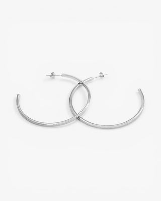 Large hoop earrings, square design and plain silver