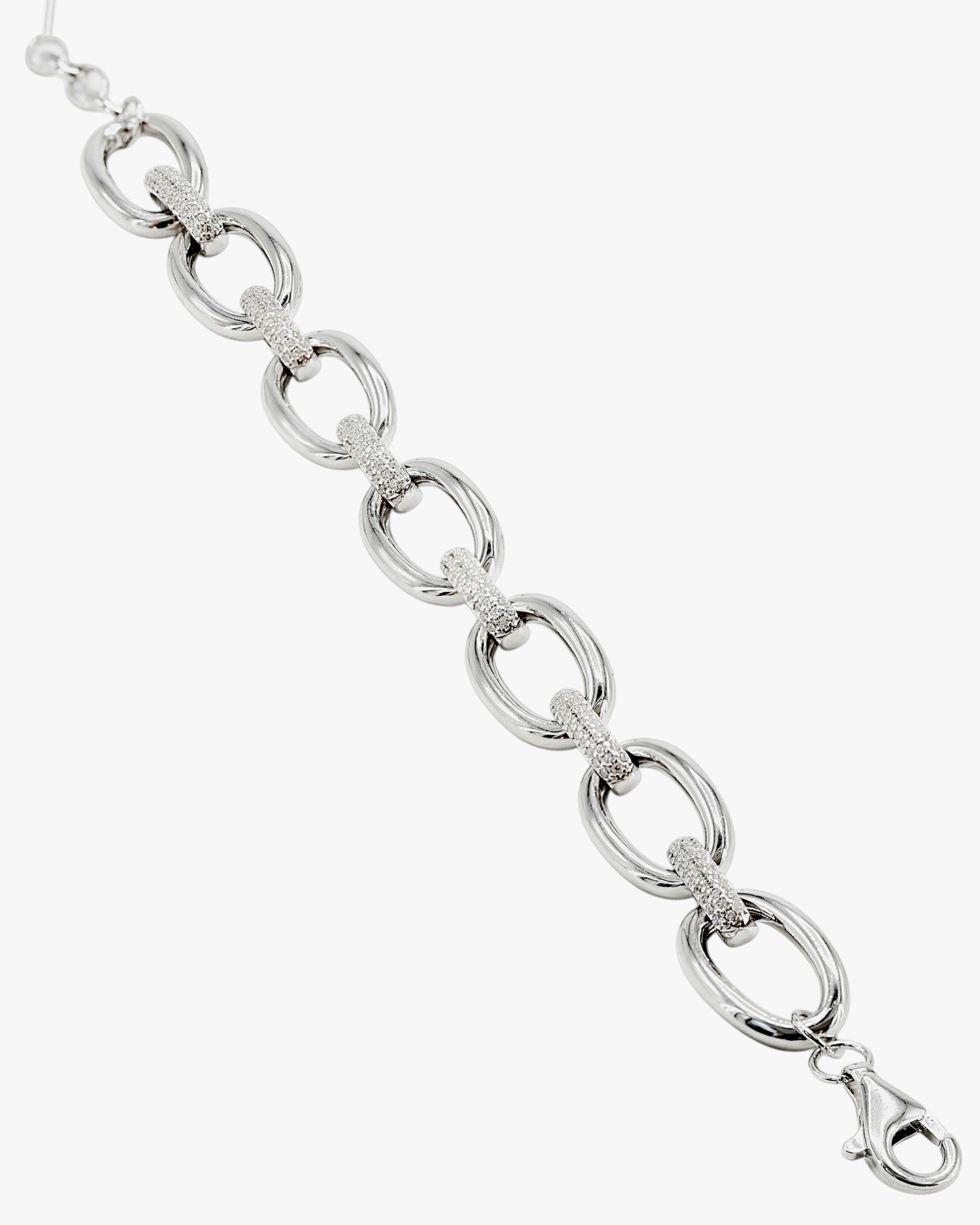 Pulsera eslabones plata ovalados con detalle de circonita