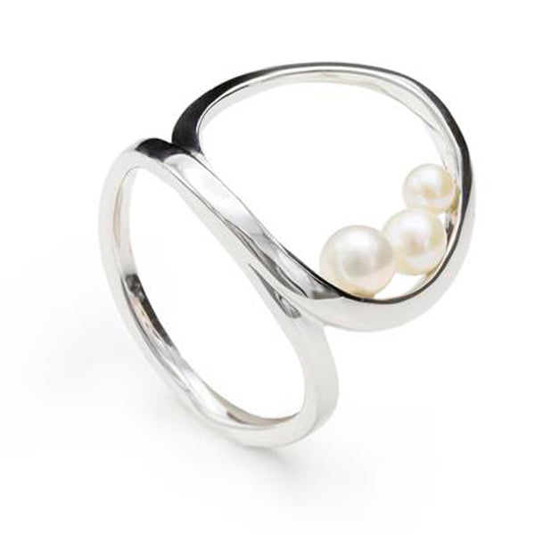 Anillos con perlas de plata diseño circular entrelazado