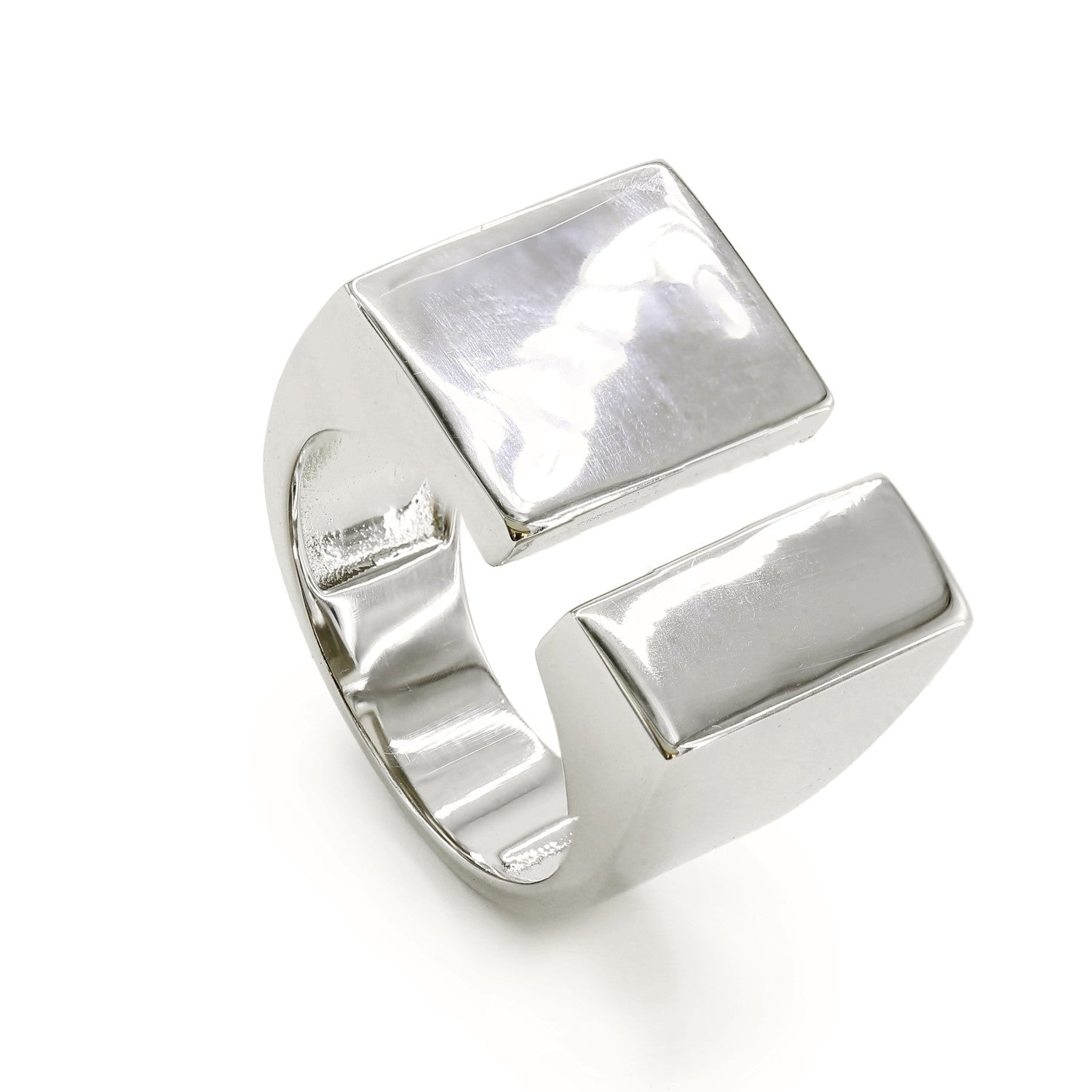 bague timbre design ouvert avec lisseargent