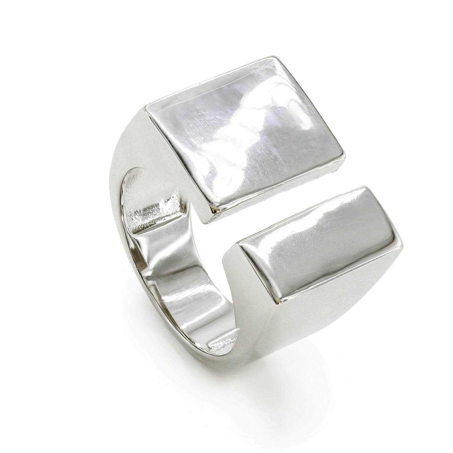 ring stamp design open with plain silver