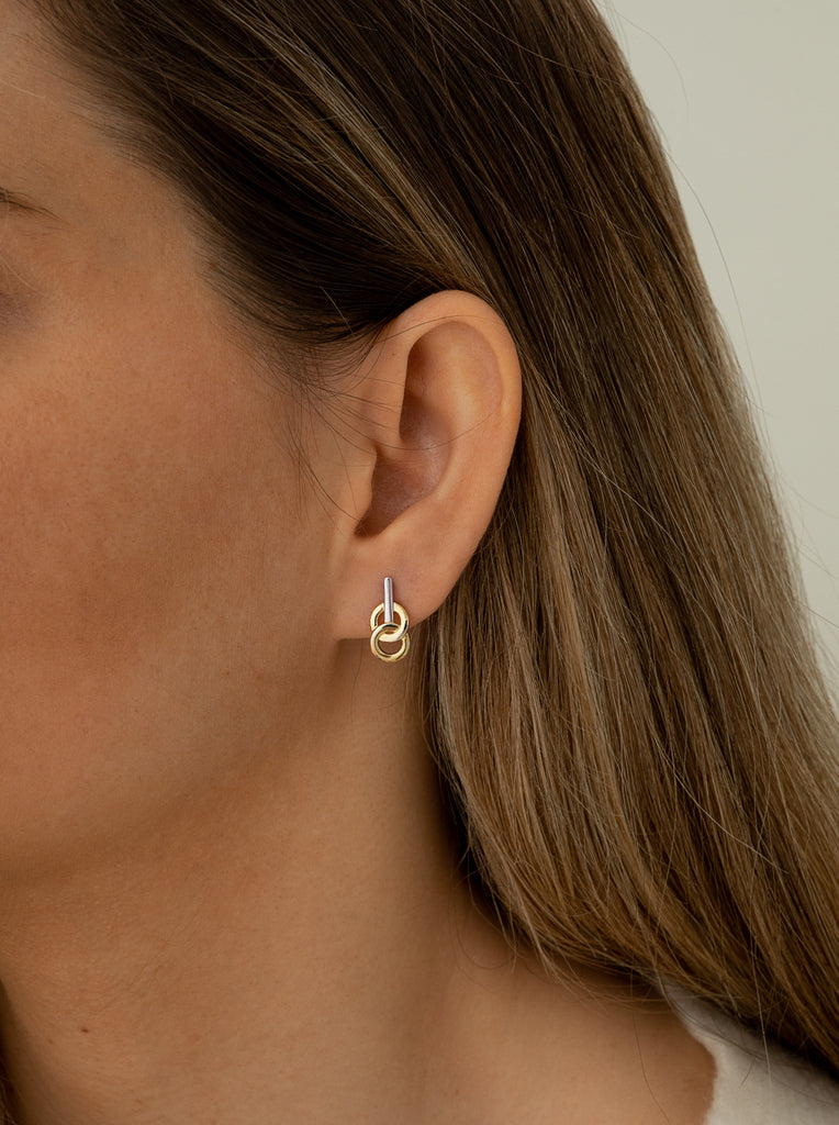 Pendientes de plata diseño doble círculo entrelazado