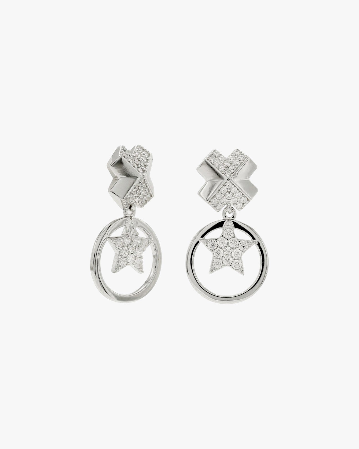 Pendientes plata y circonitas móviles con motivo de circulo y estrella