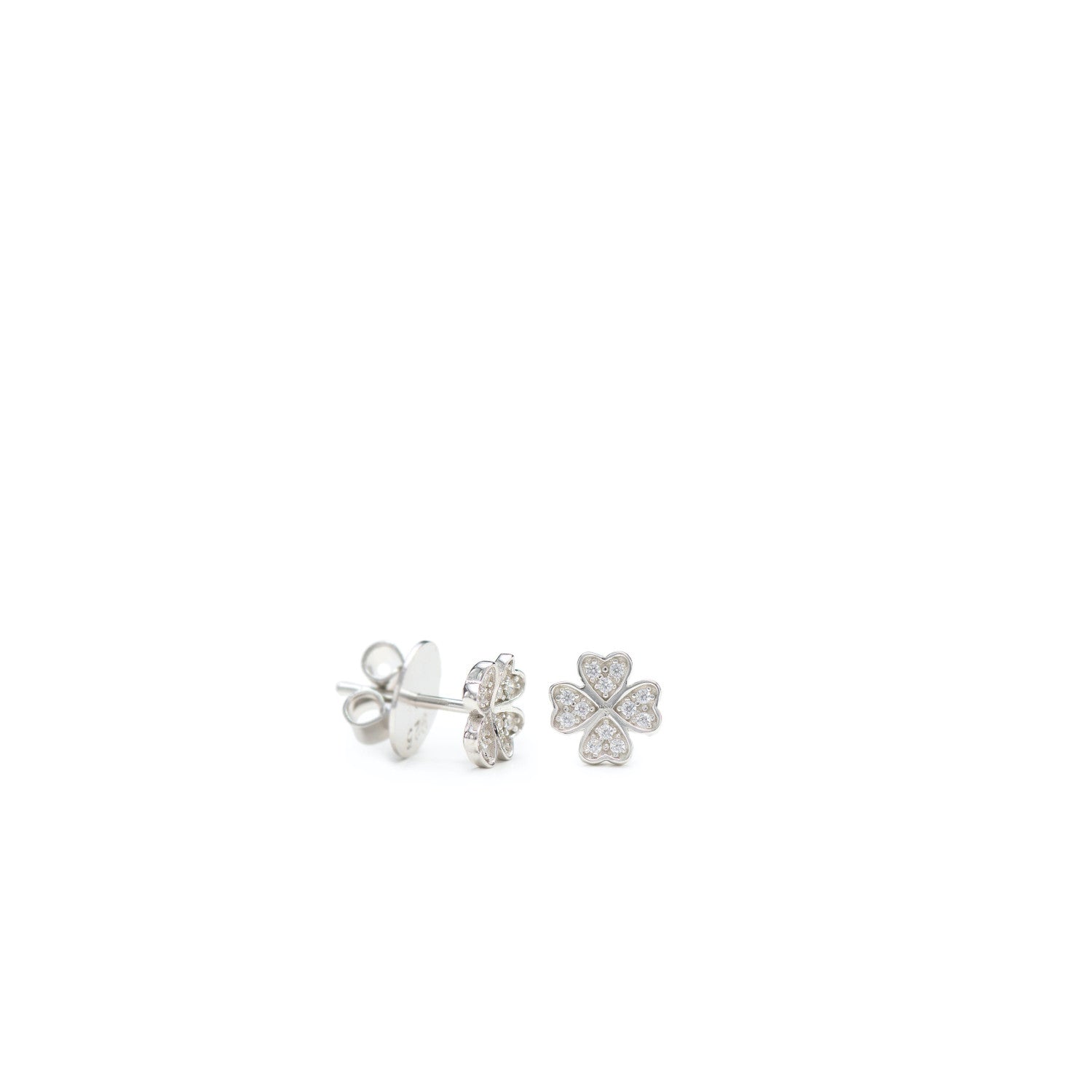 Boucles d'oreilles petits argent brillants 4 feuilles trèfle