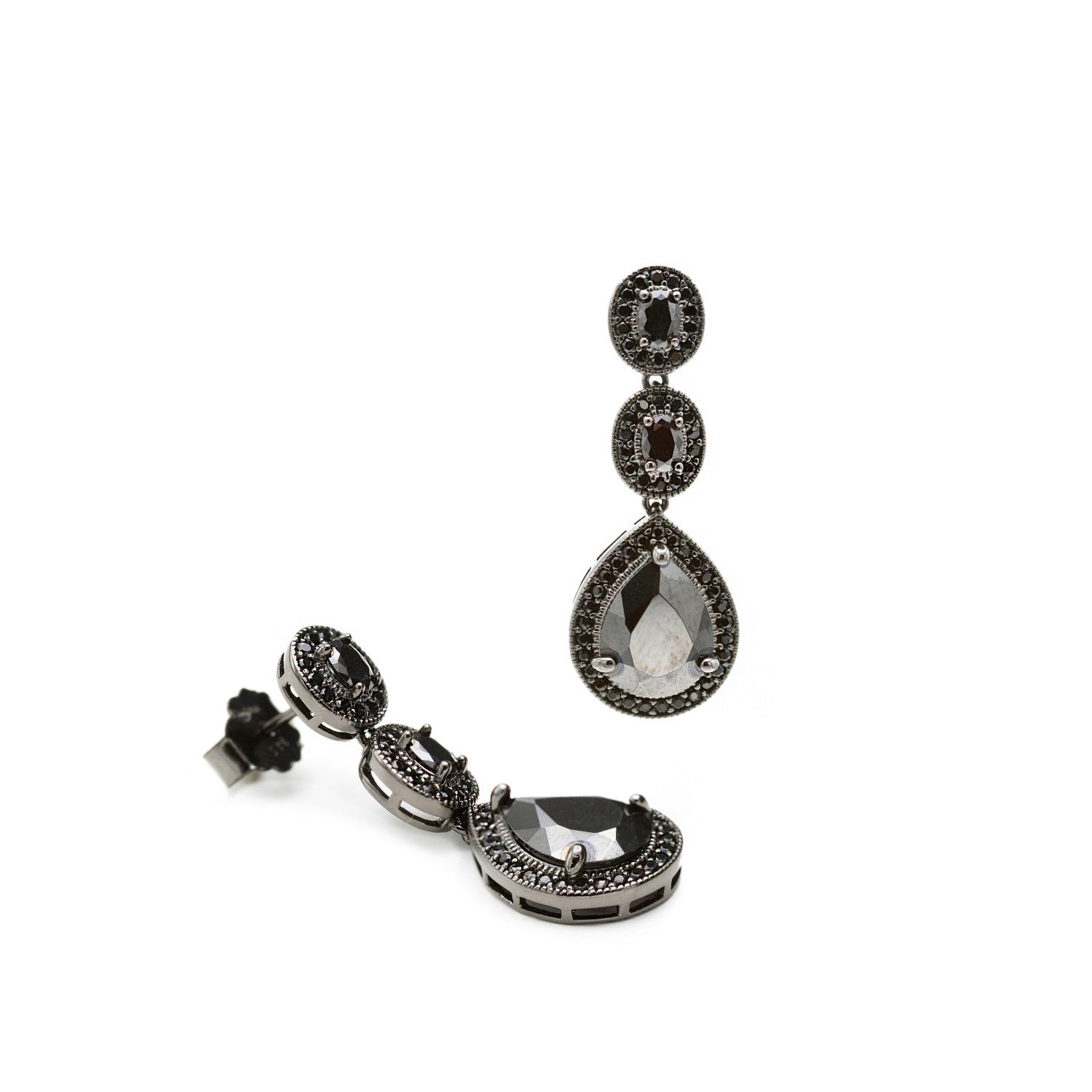 Pendientes largos plata brillantes novia rutenio 3 piezas con lágrima