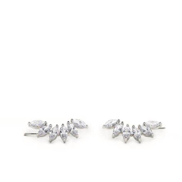 Boucles d'oreilles grimpeurs de argent avec six zircons taille marquise modèle ovale