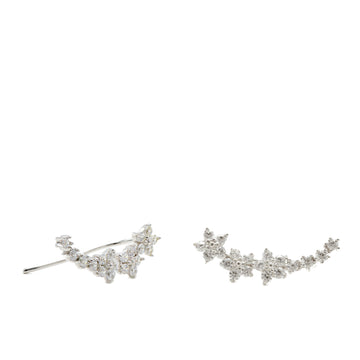 Pendientes trepadores de plata con motivo de flor con circonitas