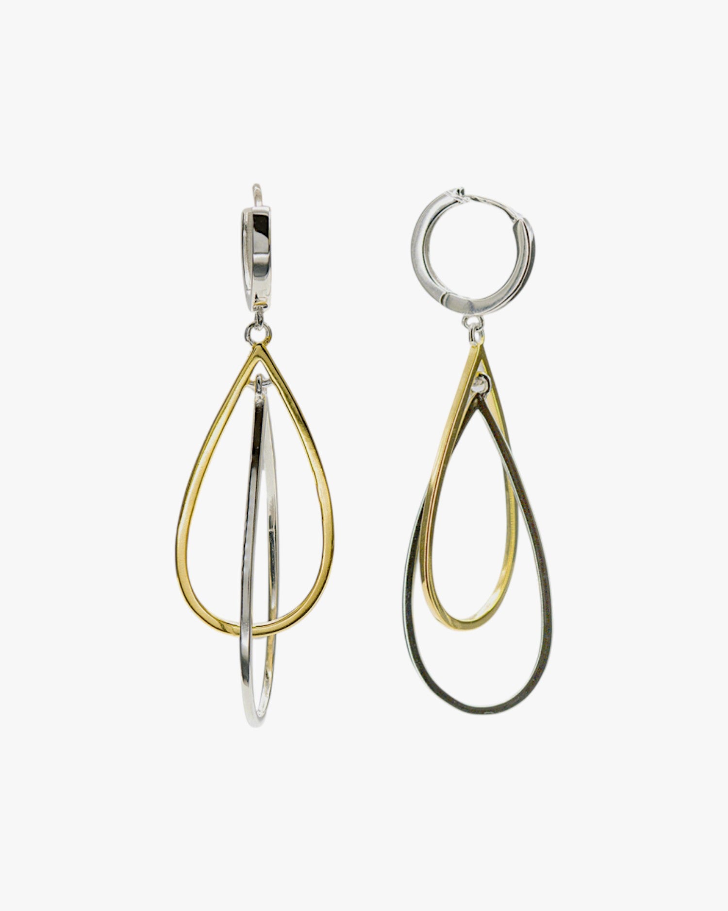 Pendientes bicolor de plata largos con diseño de lágrima