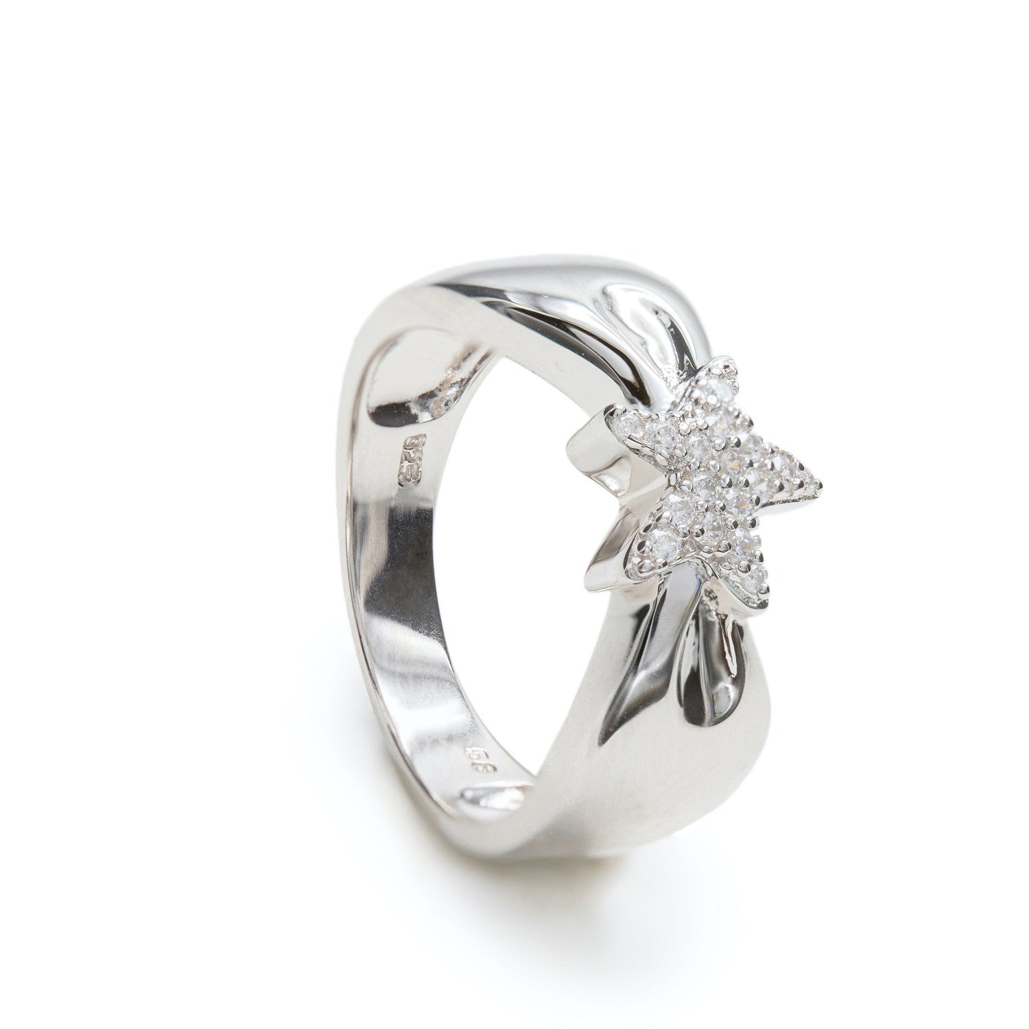 Anillos circonitas diseño de estrella brillante central