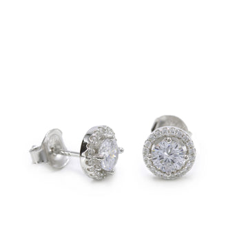 Pendientes pequeños plata brillantes con motivo redondo y circonitas