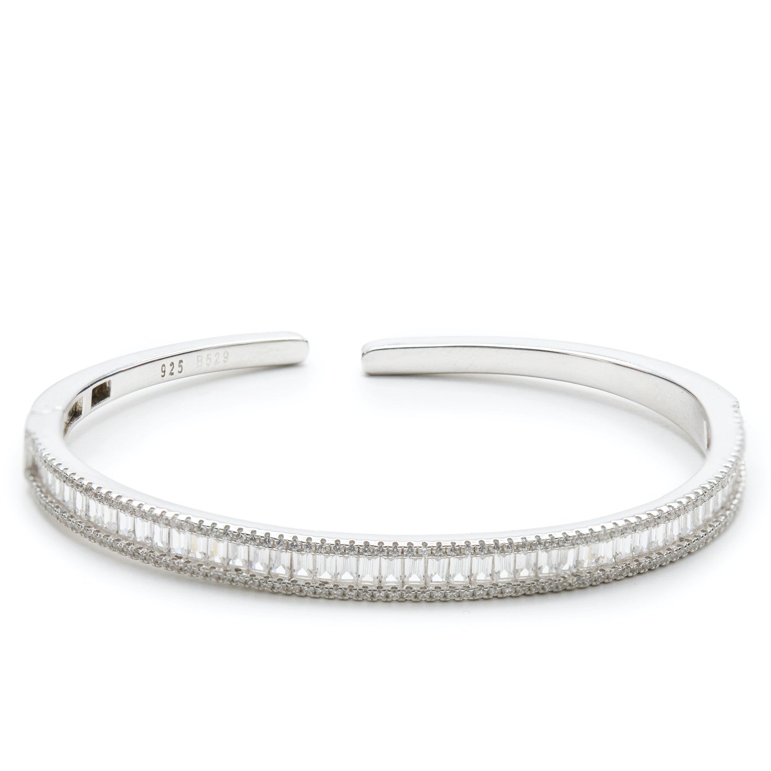 Pulsera esclava de plata raíl con engaste de circonita