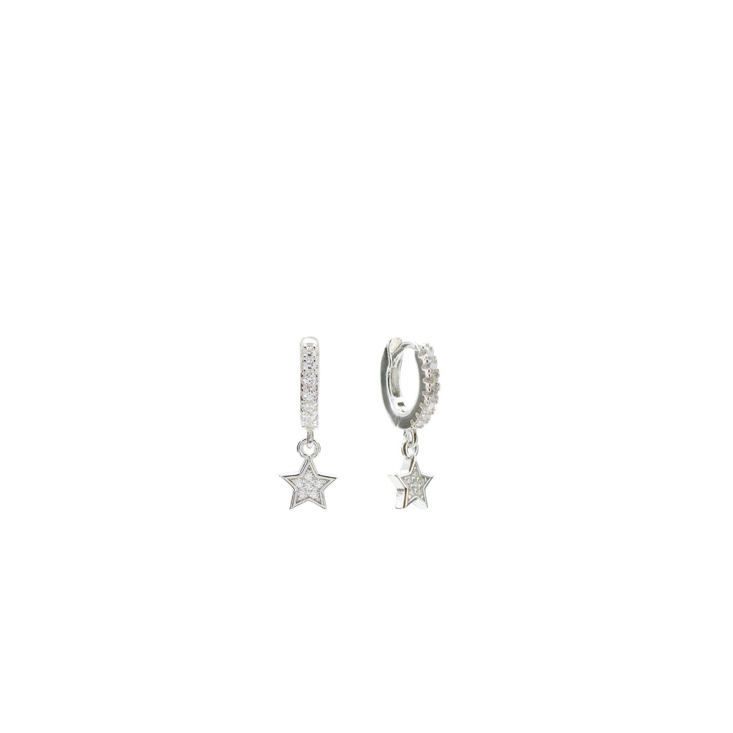 Boucles d'oreillesargent avec pendentifs argent et breloqueétoile avec zircons
