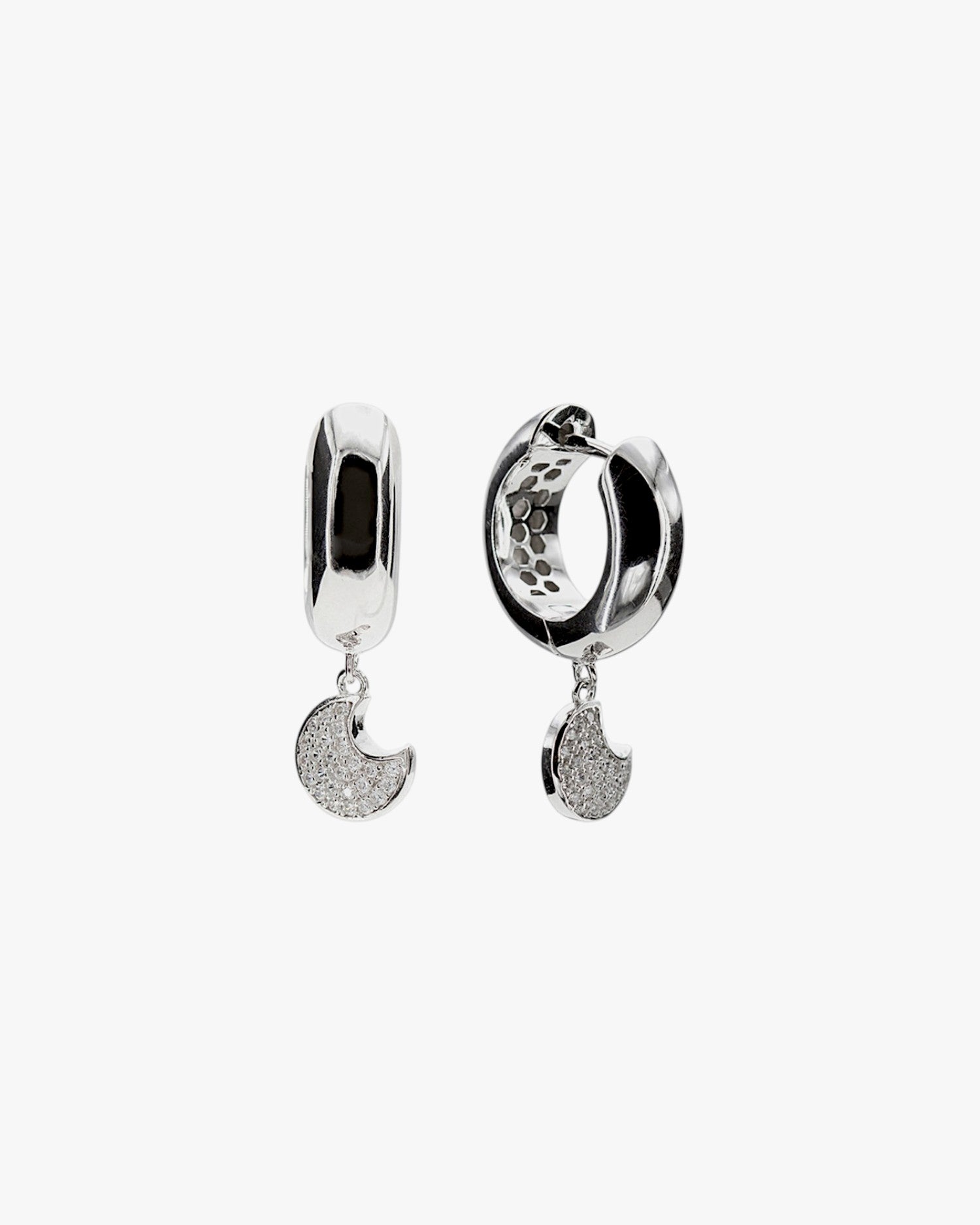 Pendientes con colgantes plata estilo aro móviles con motivo de luna y circonita