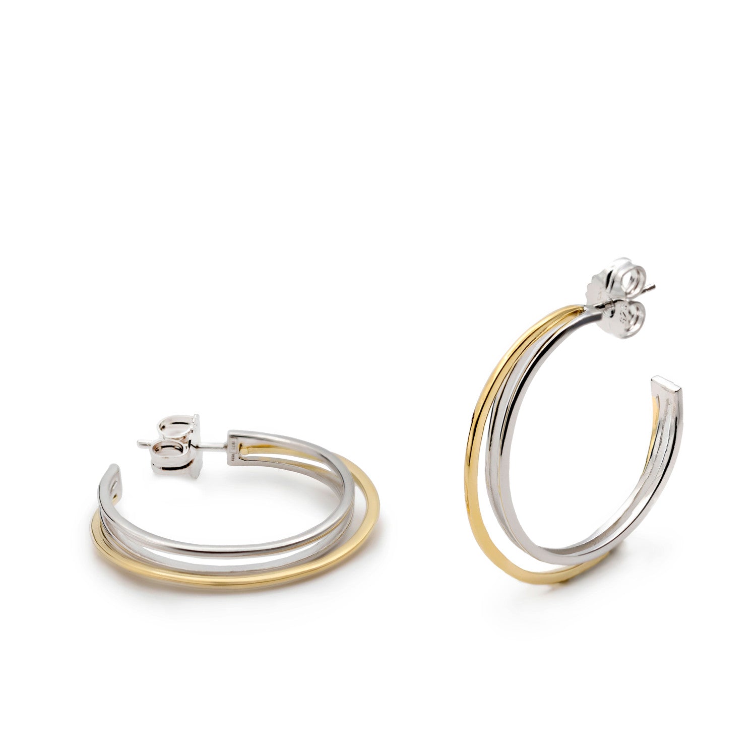 Boucles d'oreilles créole bicolore avec tres rails taille moyenne