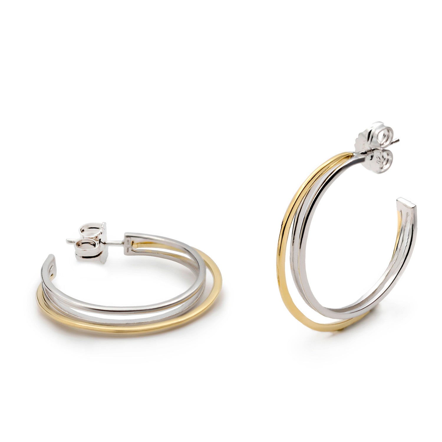 Pendientes aro bicolor con tres railes medida mediana