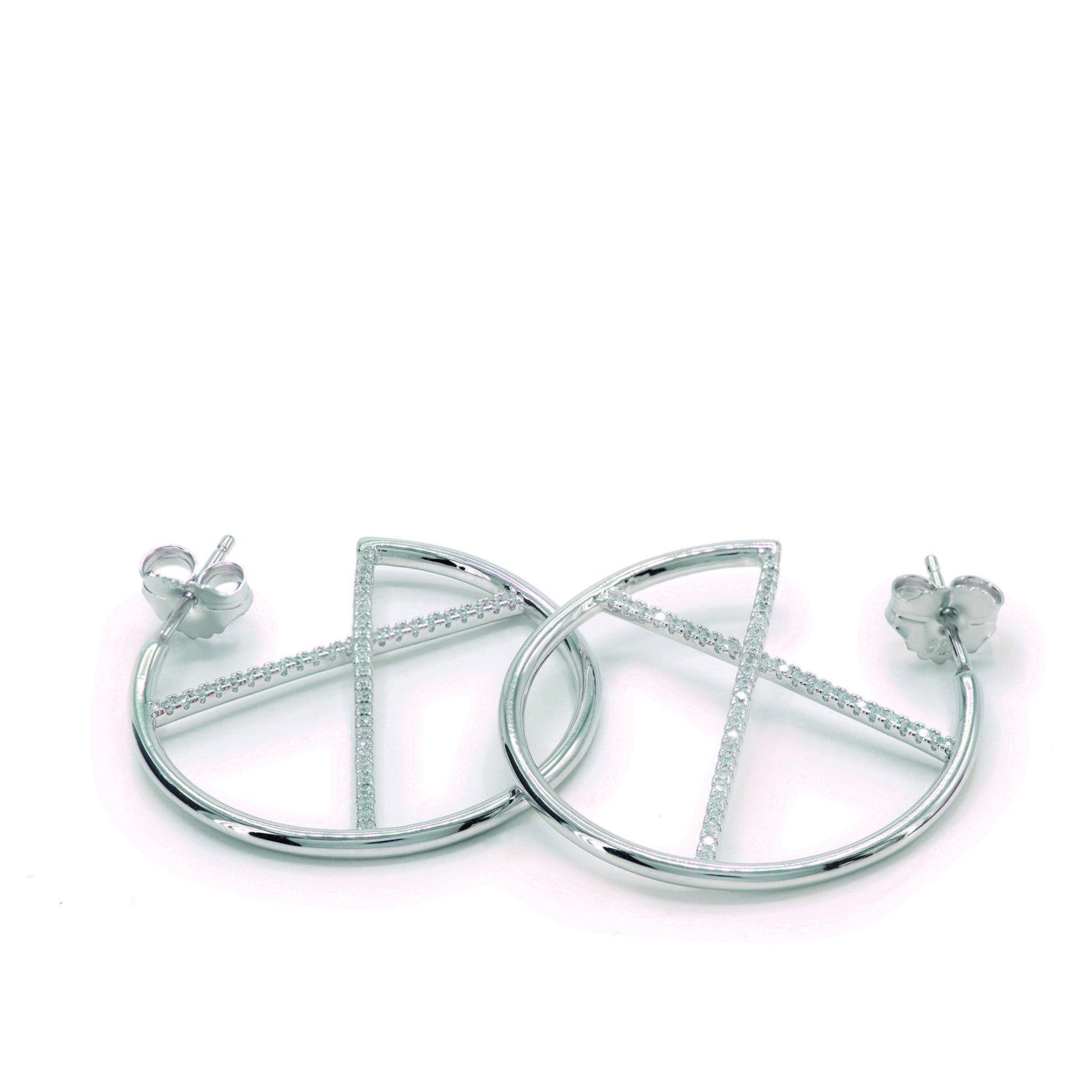 Boucles d'oreilles créole originaux design rails enzircon croisés