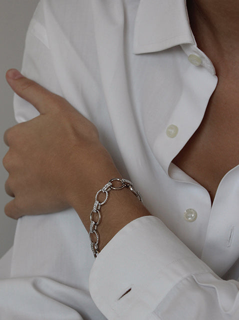 Pulsera eslabones plata diseño redondo con circonitas