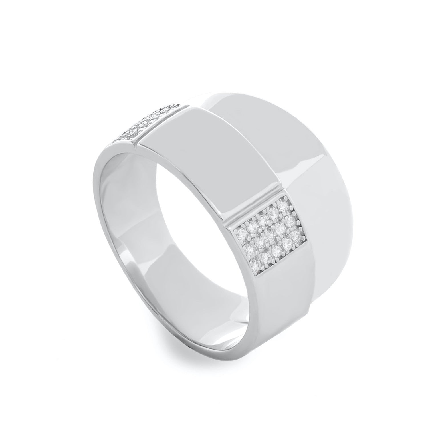 Wide rings with a double-level design and cubic zirconia details