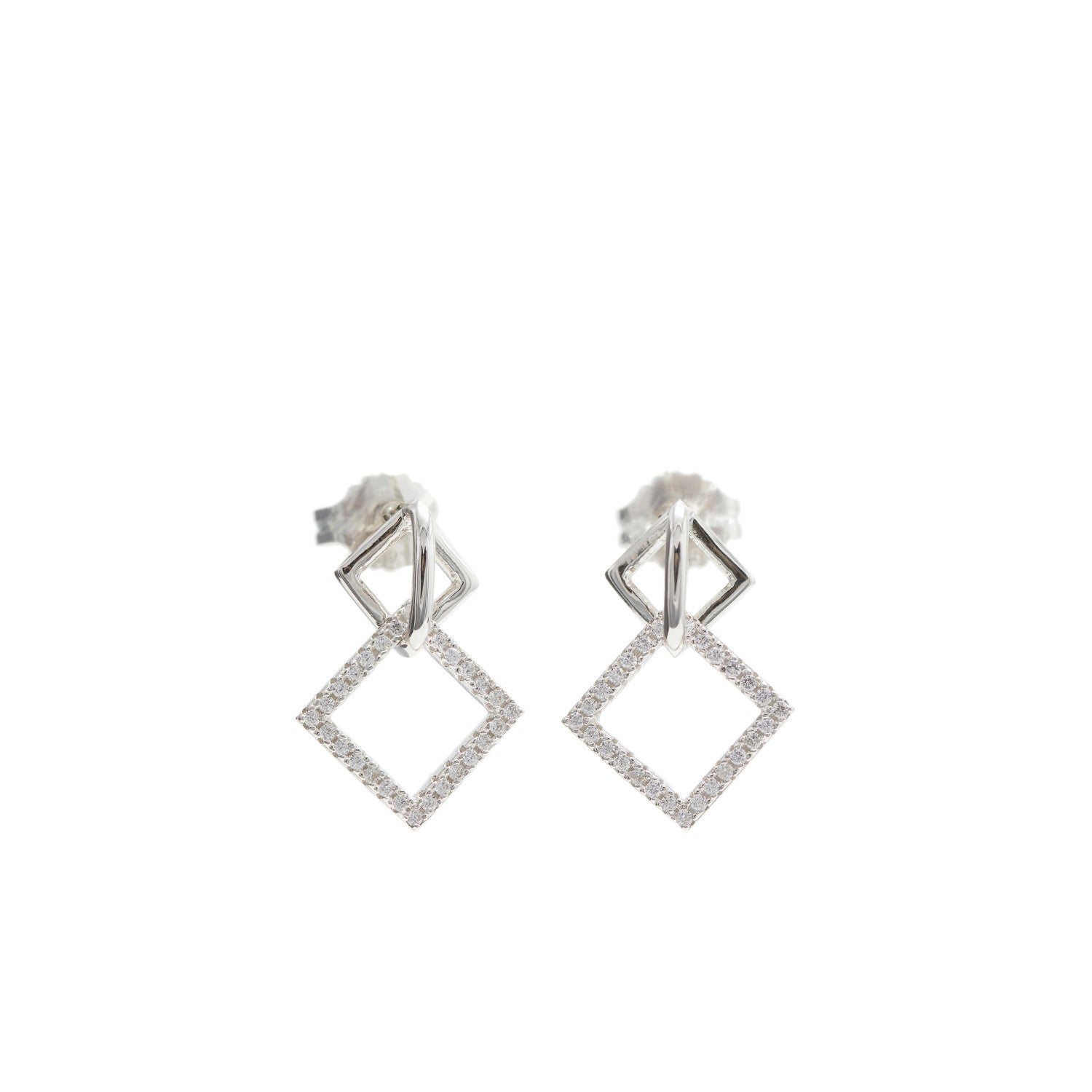 Boucles d'oreilles avec pendentifs design de double losanges et zircons