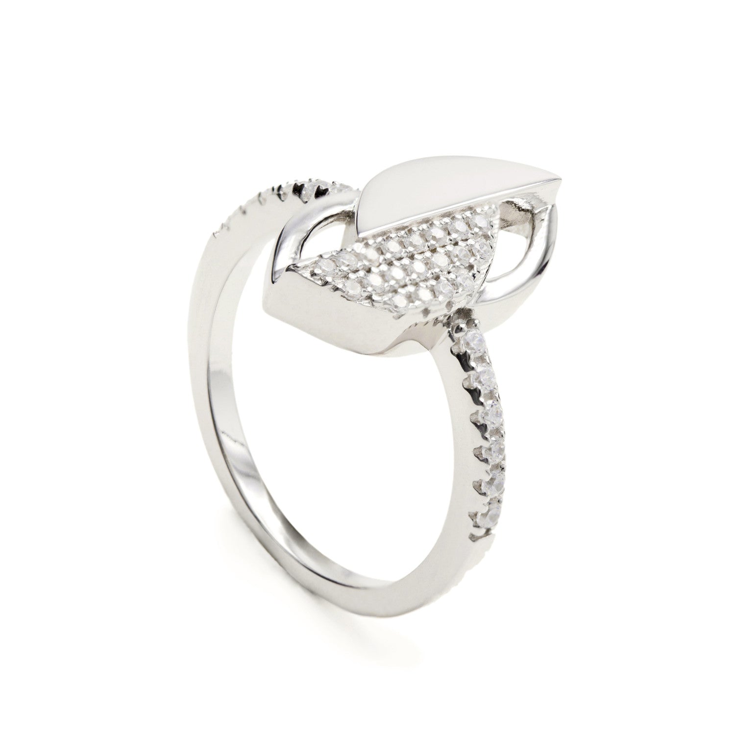 Anillos circonitas diseño de hoja geométrica