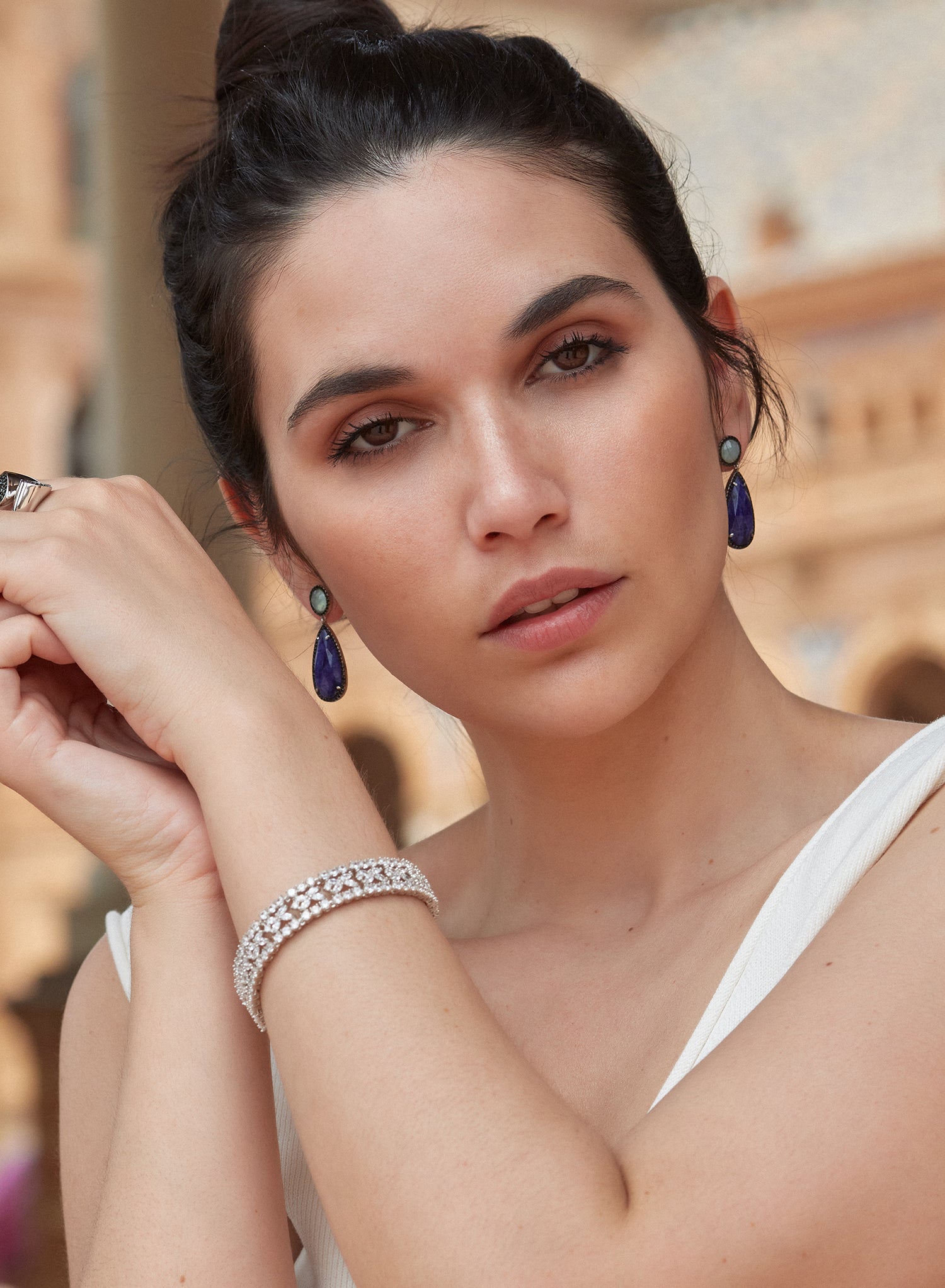 Pulsera riviere de plata con raíles de circonitas blancas en diferentes tallas