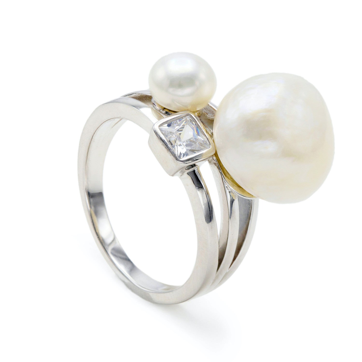 Anillos con perlas de plata con triple motivo