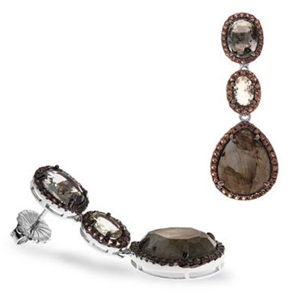 Boucles d'oreilles triple design en argent et pierre naturelle