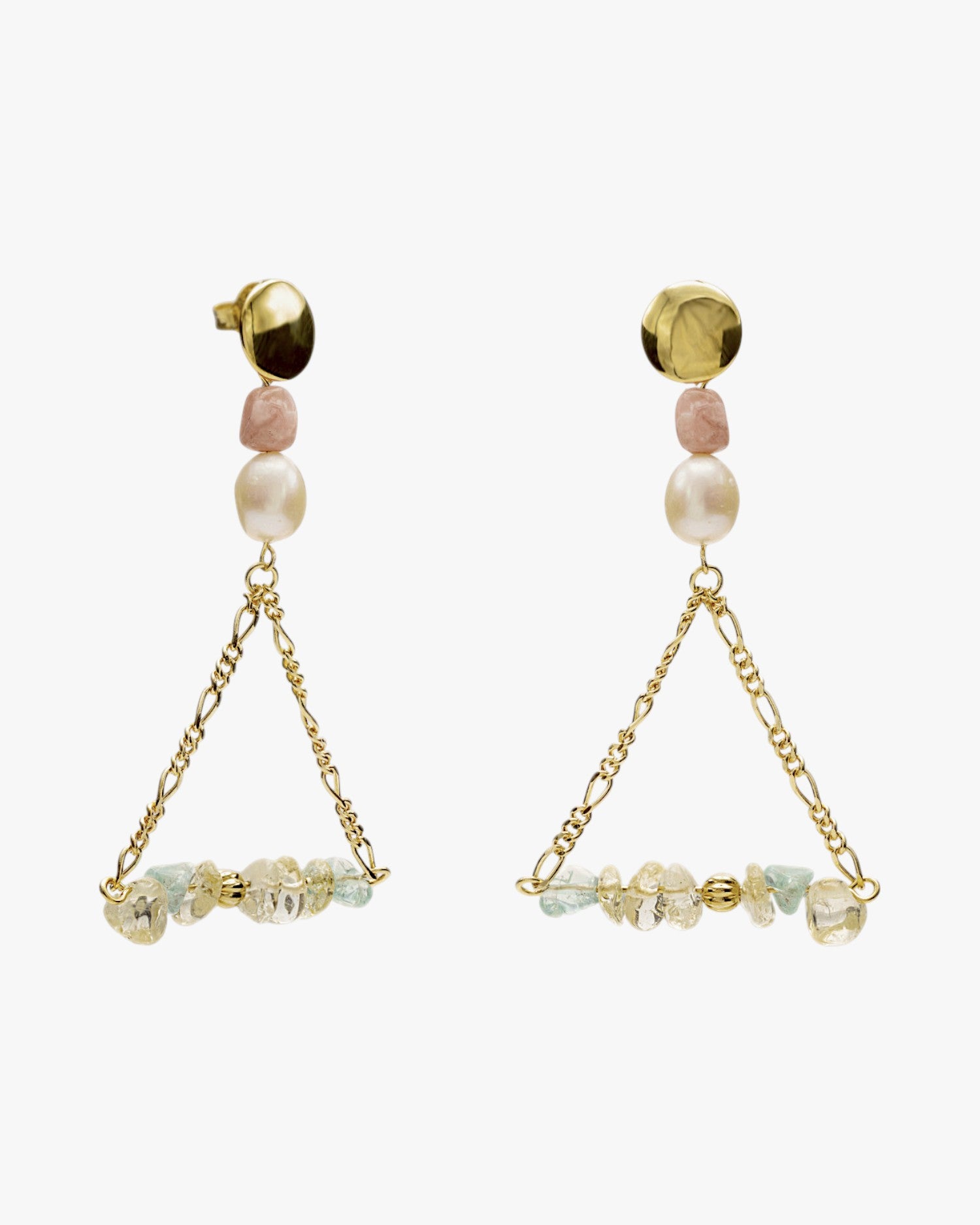 Long natural stone earrings with a triangle design