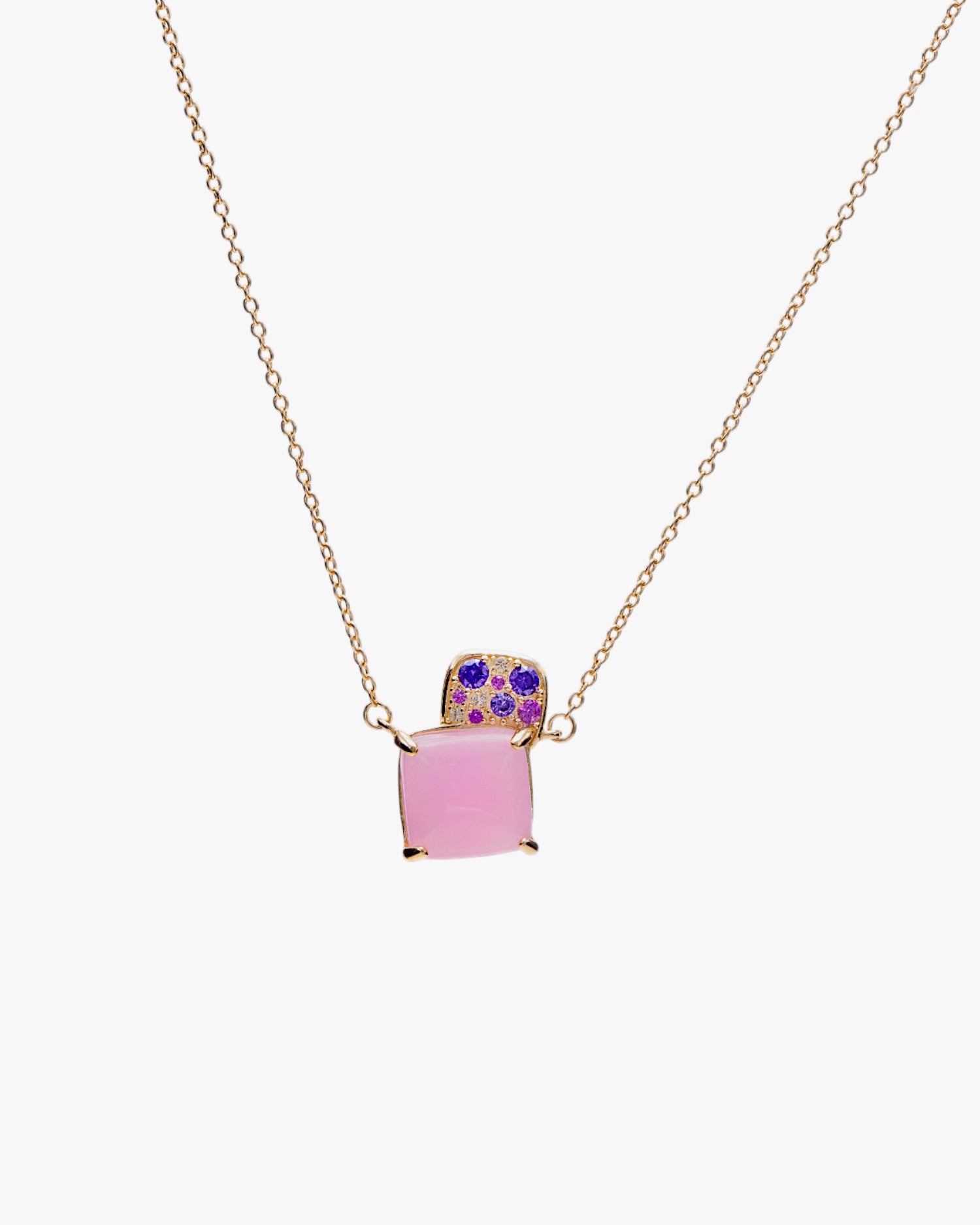 Necklaces with stones in rose-plated silver in a pink tone