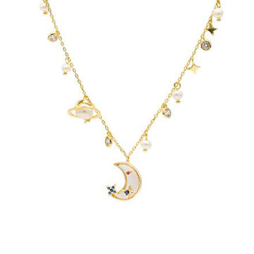 Collares con colgantes en plata baño en oro diseño perla y circonita