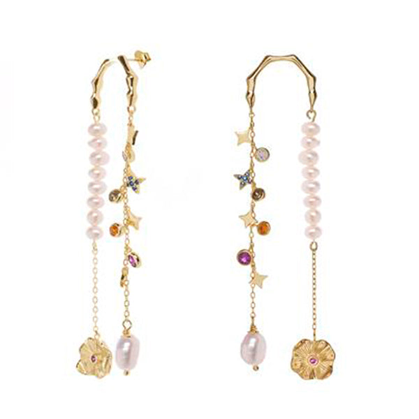 earrings long silver design double pendant gold plated