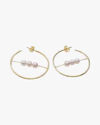 Pendientes aro originales diseño barra central con tres perlas