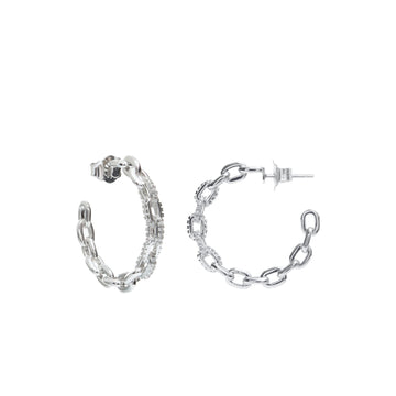 Pendientes aro plata originales diseño de cadena y detalle circonitas