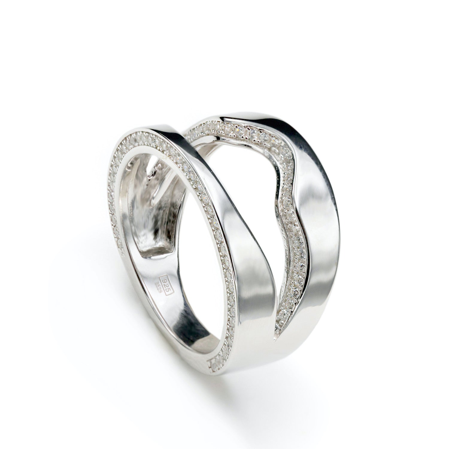 Rings Large design double irregular rail with zirconias