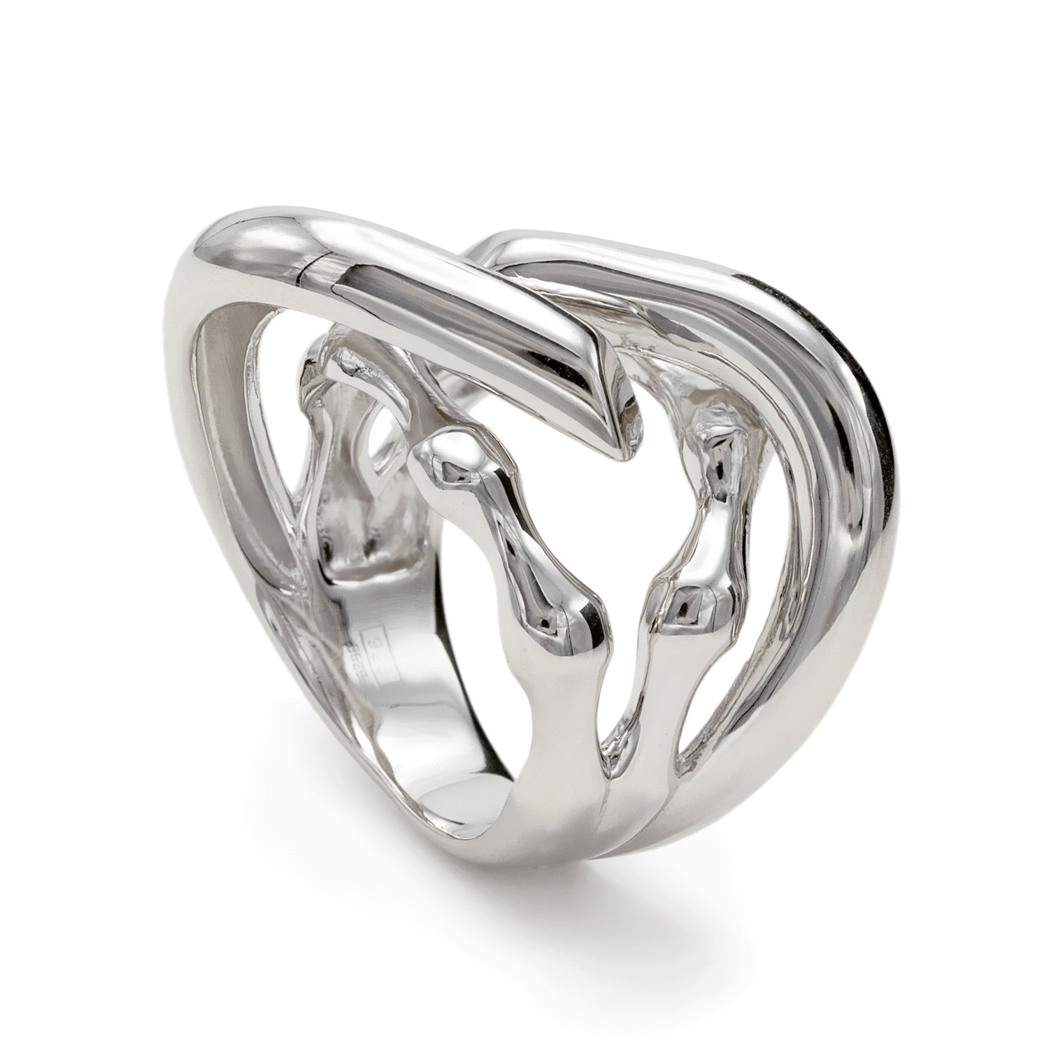 Anillos grandes de plata diseño líquido irregular