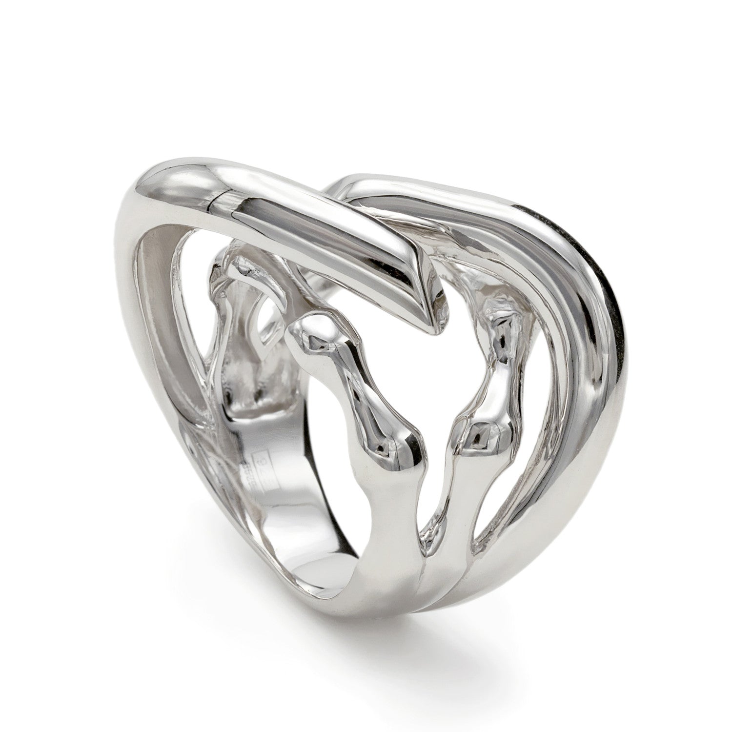 Anillos grandes de plata diseño líquido irregular