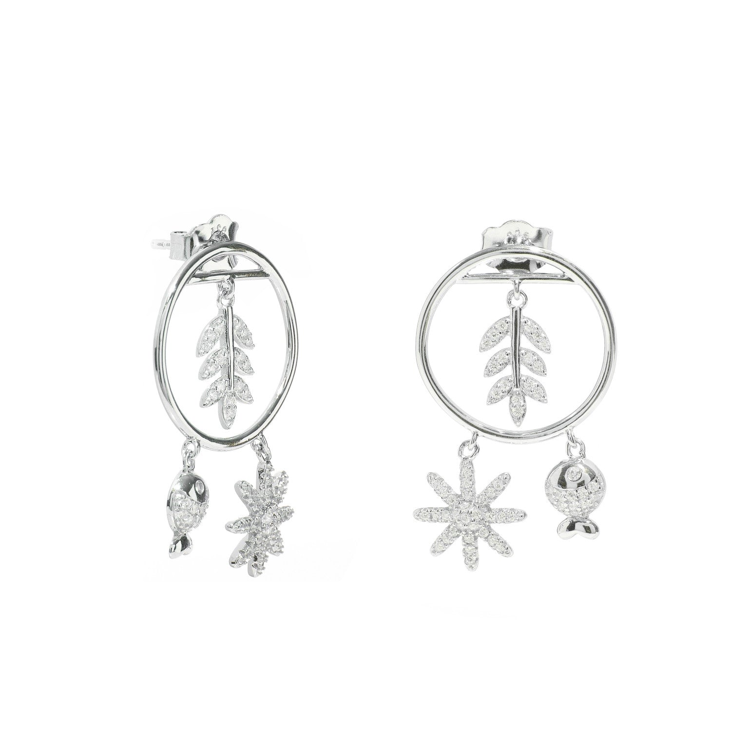 Pendientes con colgantes plata triple motivo diseño naturaleza