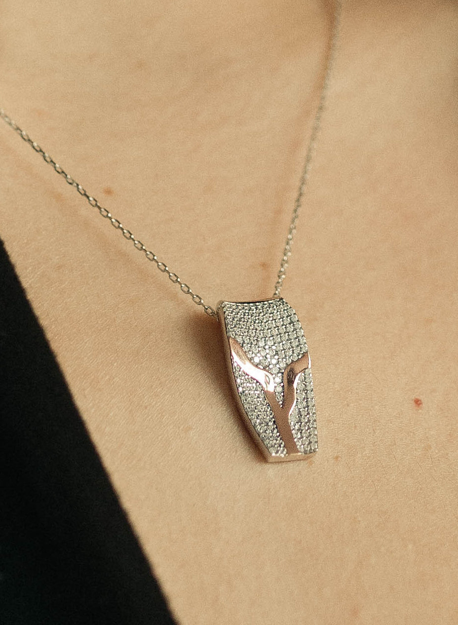 pendant brilliant silver two tone with zirconias pavé