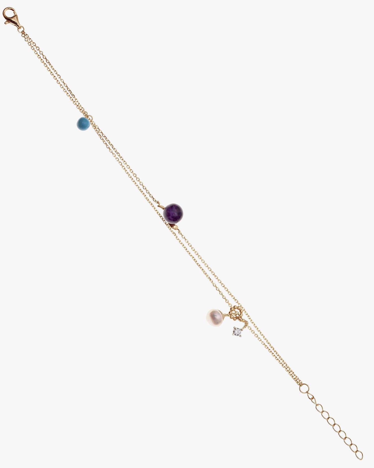 Pulseras finas de plata bañada en oro con bolas multicolor