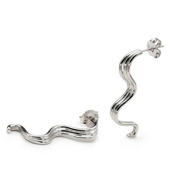 Pendientes originales plata finos curvado triple rail