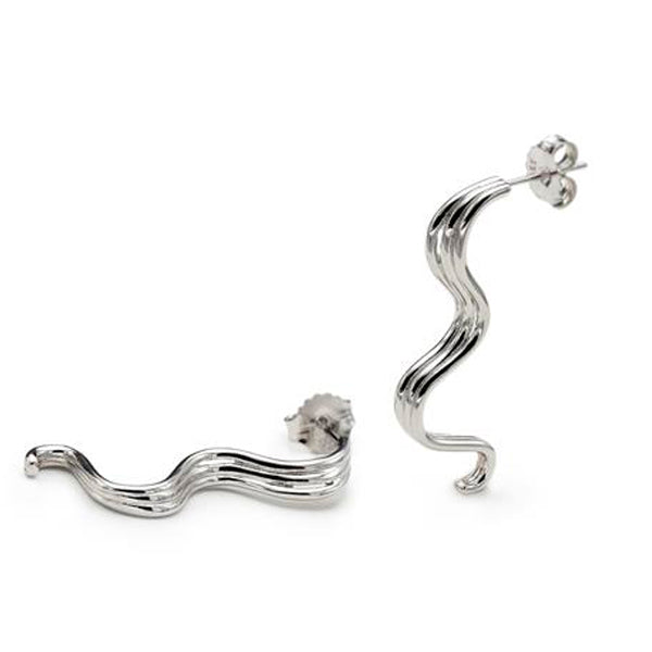 Pendientes originales plata finos curvado triple rail