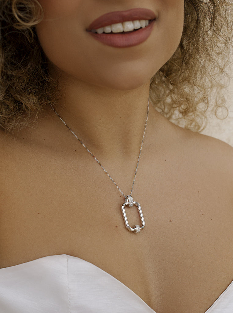 Colgante brillante de plata diseño rectángulo octogonal