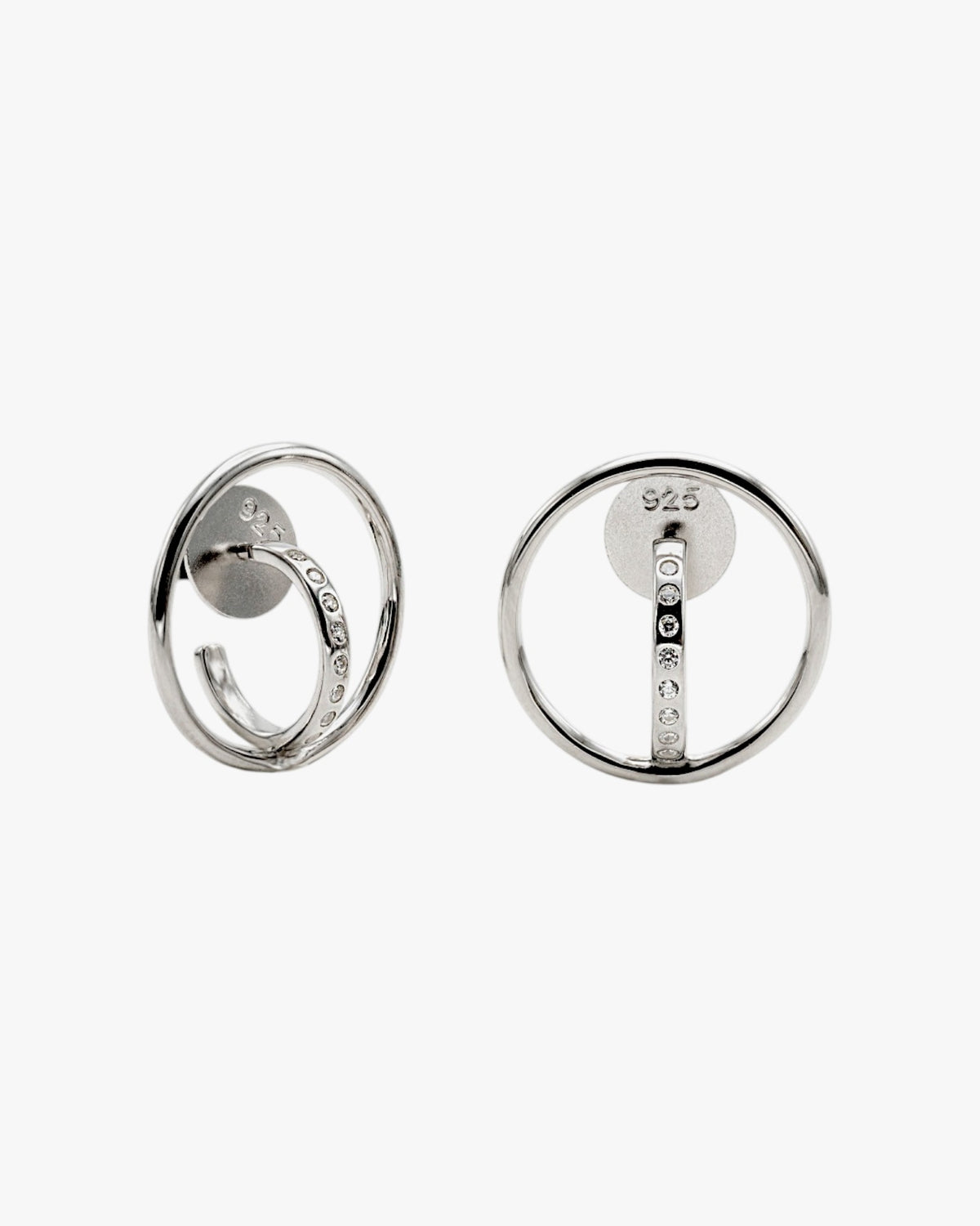 Original hoop earrings with a double crossed hoop design and cubic zirconia