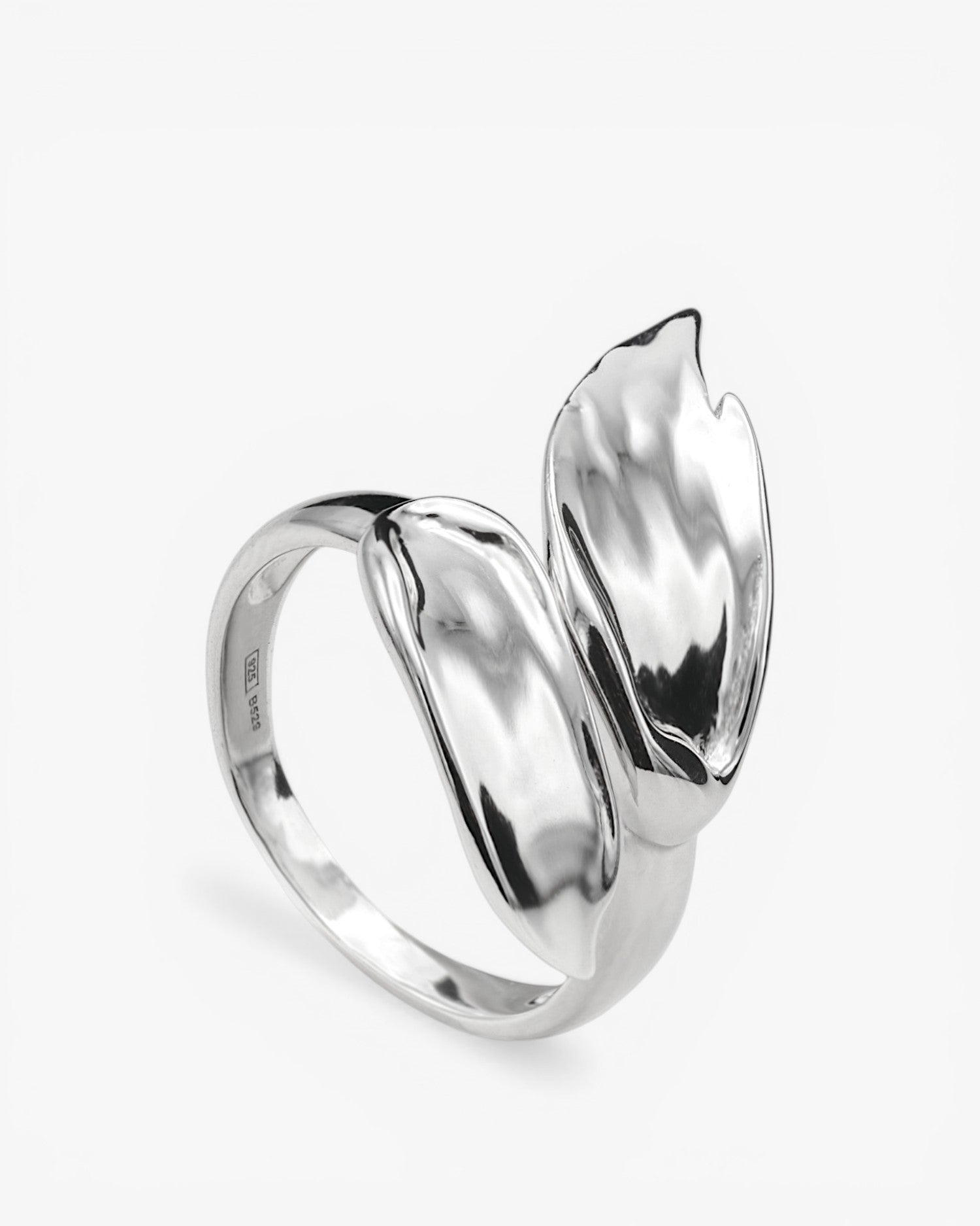 Double brushstroke design rings in smooth silver