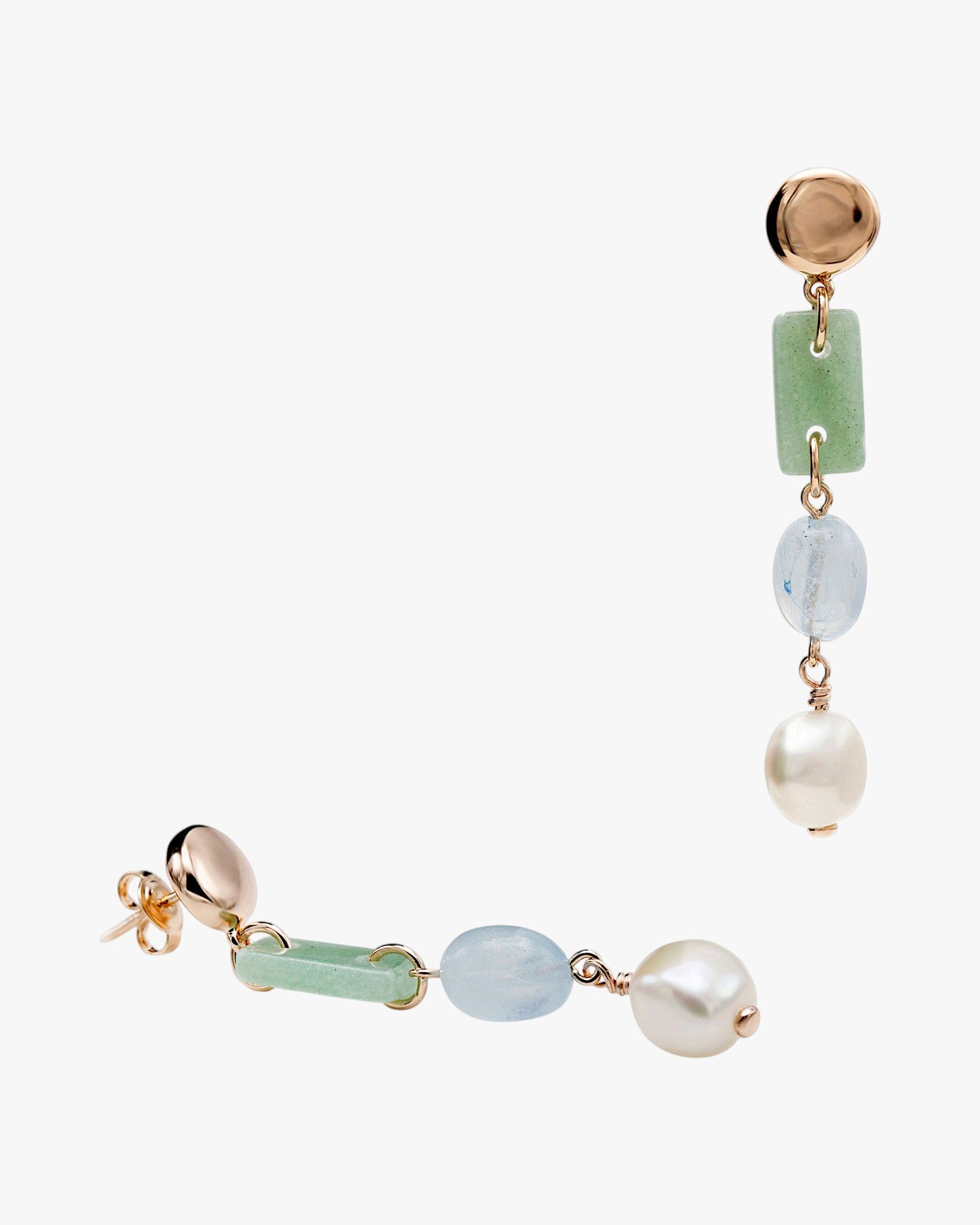 Natural stone earrings with pearl pendant design.
